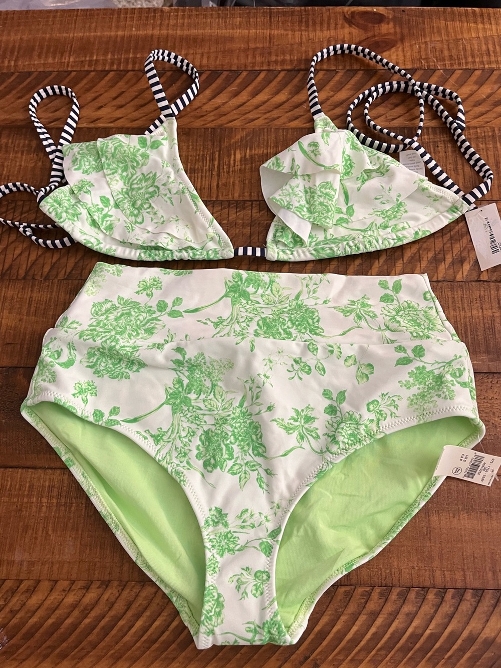 NWT Aerie FULL SET Ruffle String Triangle Top + High Waist Full Coverage Bottom